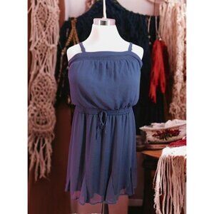 Navy Blue Smocked Boho Chic Dress 1X Lightweight Flowy Francesca’s